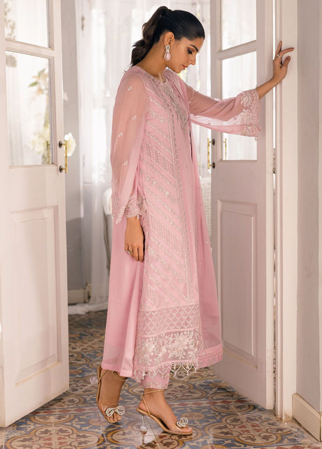 Ensembles by Azure Embroidered Chiffon Suits Unstitched 3 Piece AZU24EF ES-054 Tender Tulip - Festive Collection