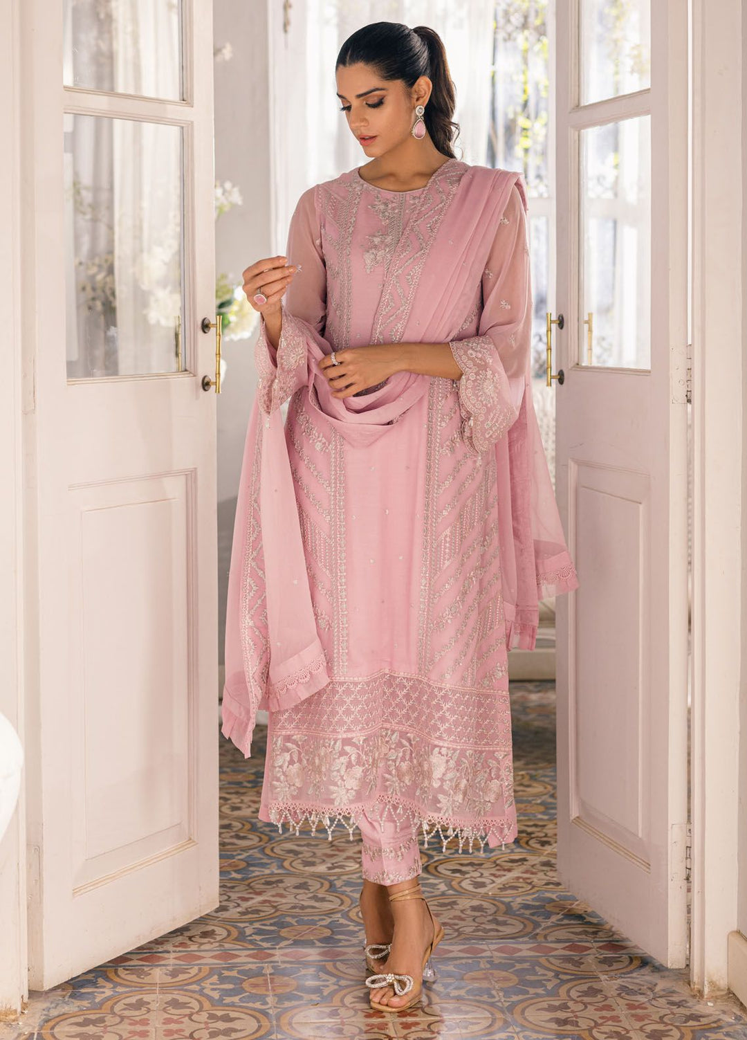 Ensembles by Azure Embroidered Chiffon Suits Unstitched 3 Piece AZU24EF ES-054 Tender Tulip - Festive Collection