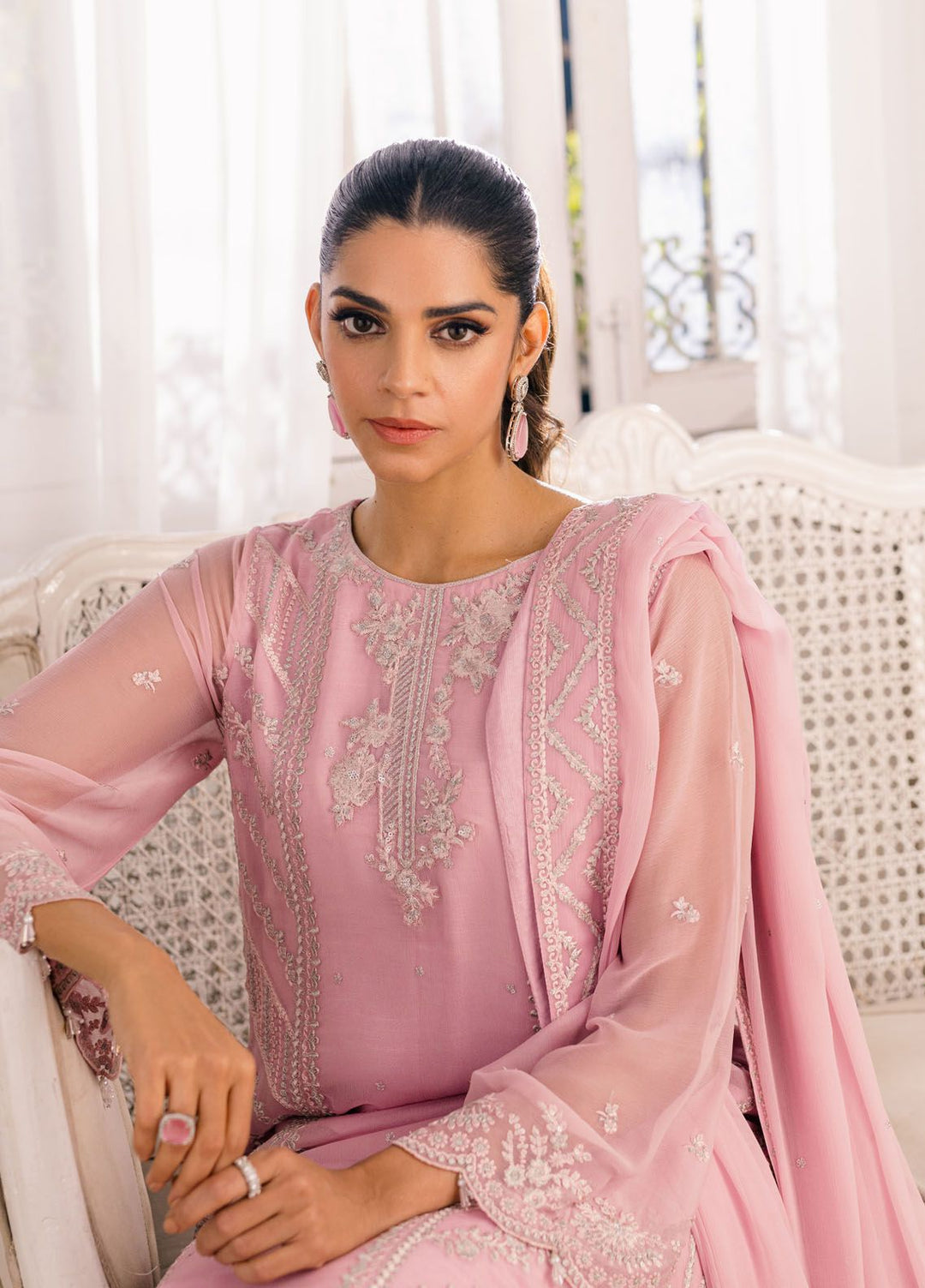 Ensembles by Azure Embroidered Chiffon Suits Unstitched 3 Piece AZU24EF ES-054 Tender Tulip - Festive Collection
