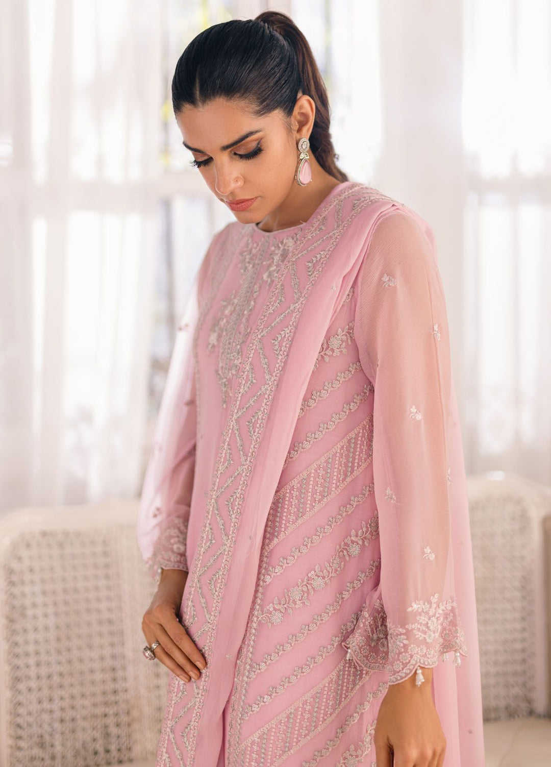 Ensembles by Azure Embroidered Chiffon Suits Unstitched 3 Piece AZU24EF ES-054 Tender Tulip - Festive Collection