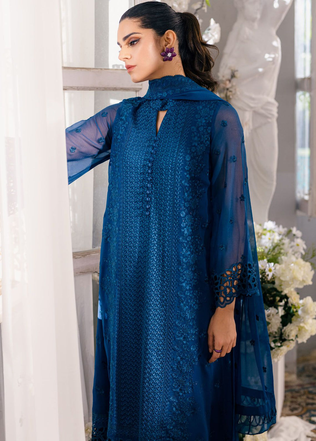 Ensembles by Azure Embroidered Chiffon Suits Unstitched 3 Piece AZU24EF ES-055 Galactic Glow - Festive Collection
