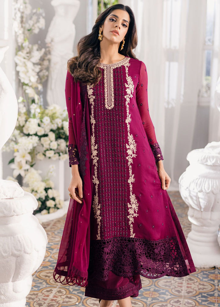 Ensembles by Azure Embroidered Chiffon Suits Unstitched 3 Piece AZU24EF ES-056 Merlot Muse - Festive Collection