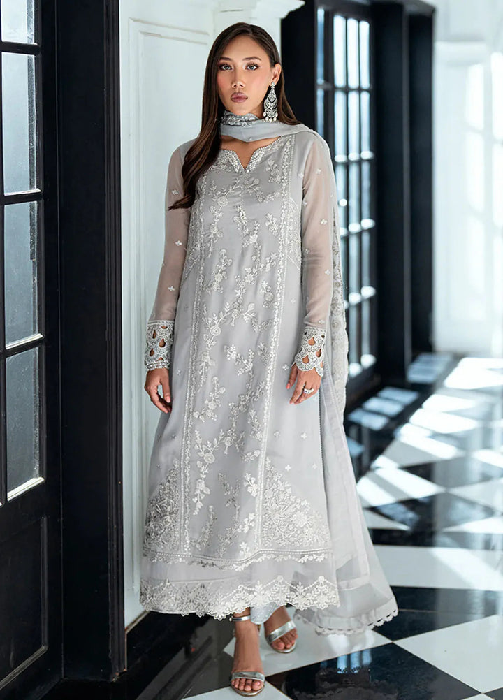 Ensembles by Azure Embroidered Chiffon Suits Unstitched 3 Piece AZU25ED Ash Veil - Festive Collection