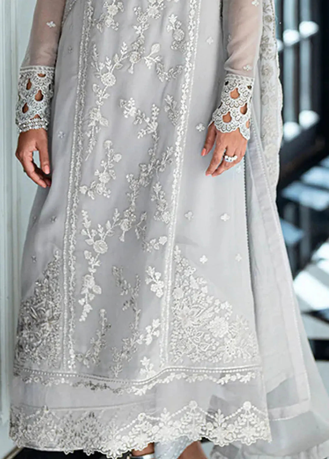 Ensembles by Azure Embroidered Chiffon Suits Unstitched 3 Piece AZU25ED Ash Veil - Festive Collection