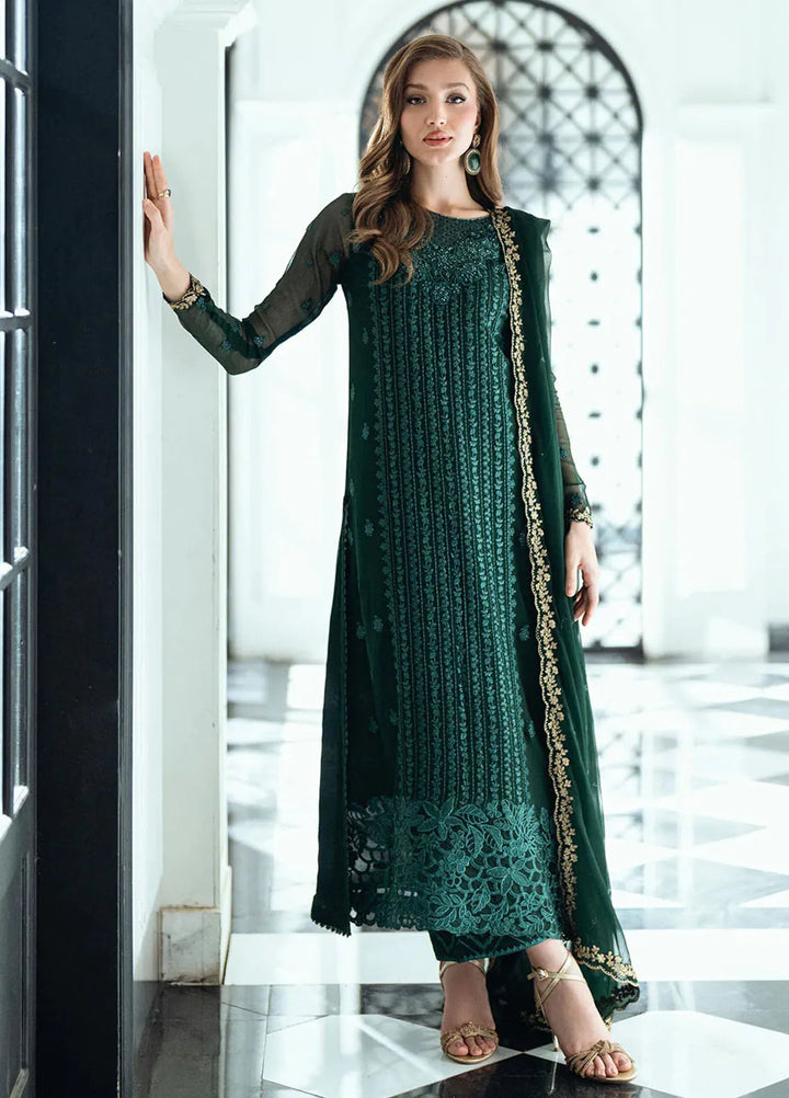Ensembles by Azure Embroidered Chiffon Suits Unstitched 3 Piece AZU25ED Emerald Whisper - Festive Collection