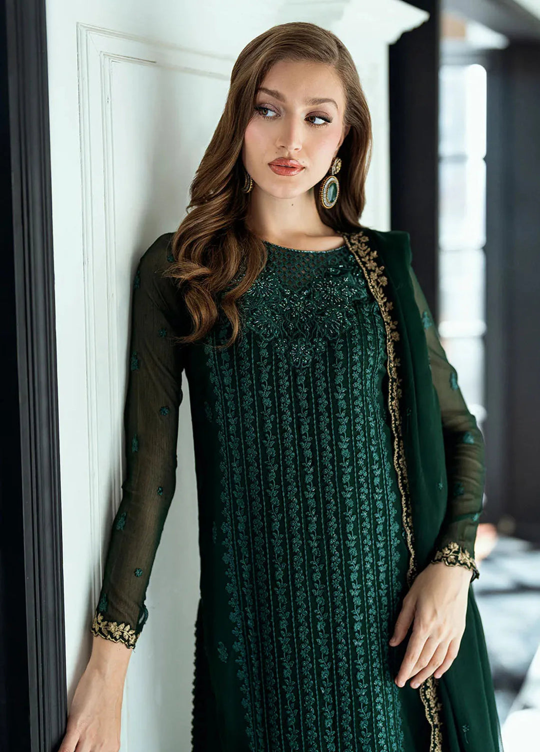Ensembles by Azure Embroidered Chiffon Suits Unstitched 3 Piece AZU25ED Emerald Whisper - Festive Collection