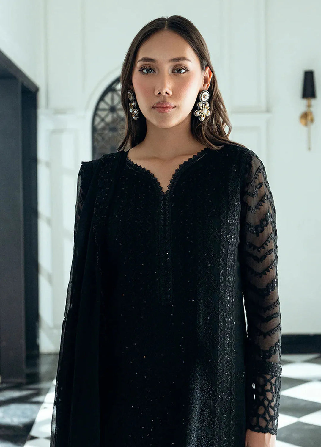 Ensembles by Azure Embroidered Chiffon Suits Unstitched 3 Piece AZU25ED Raven Drape - Festive Collection