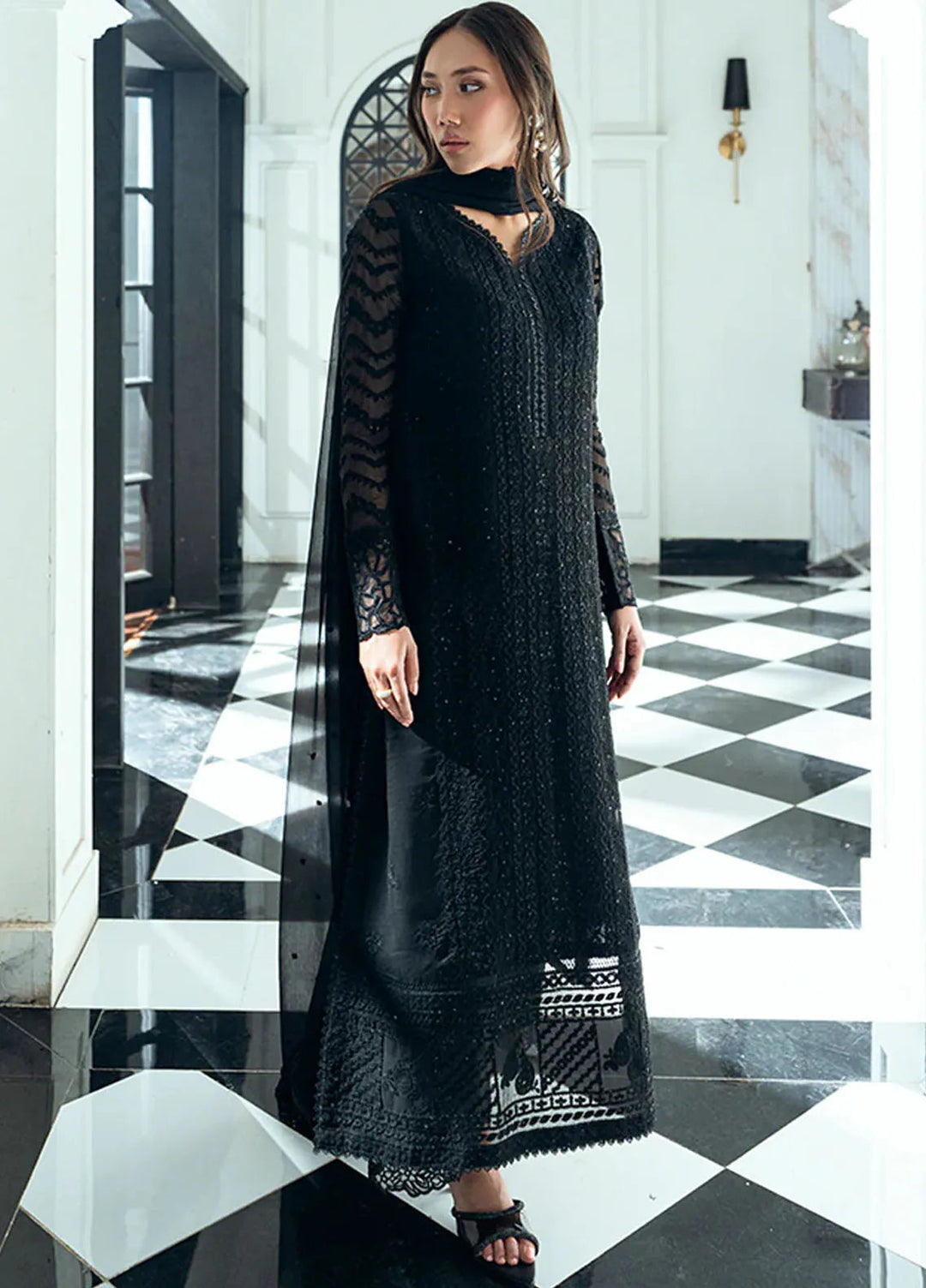 Ensembles by Azure Embroidered Chiffon Suits Unstitched 3 Piece AZU25ED Raven Drape - Festive Collection