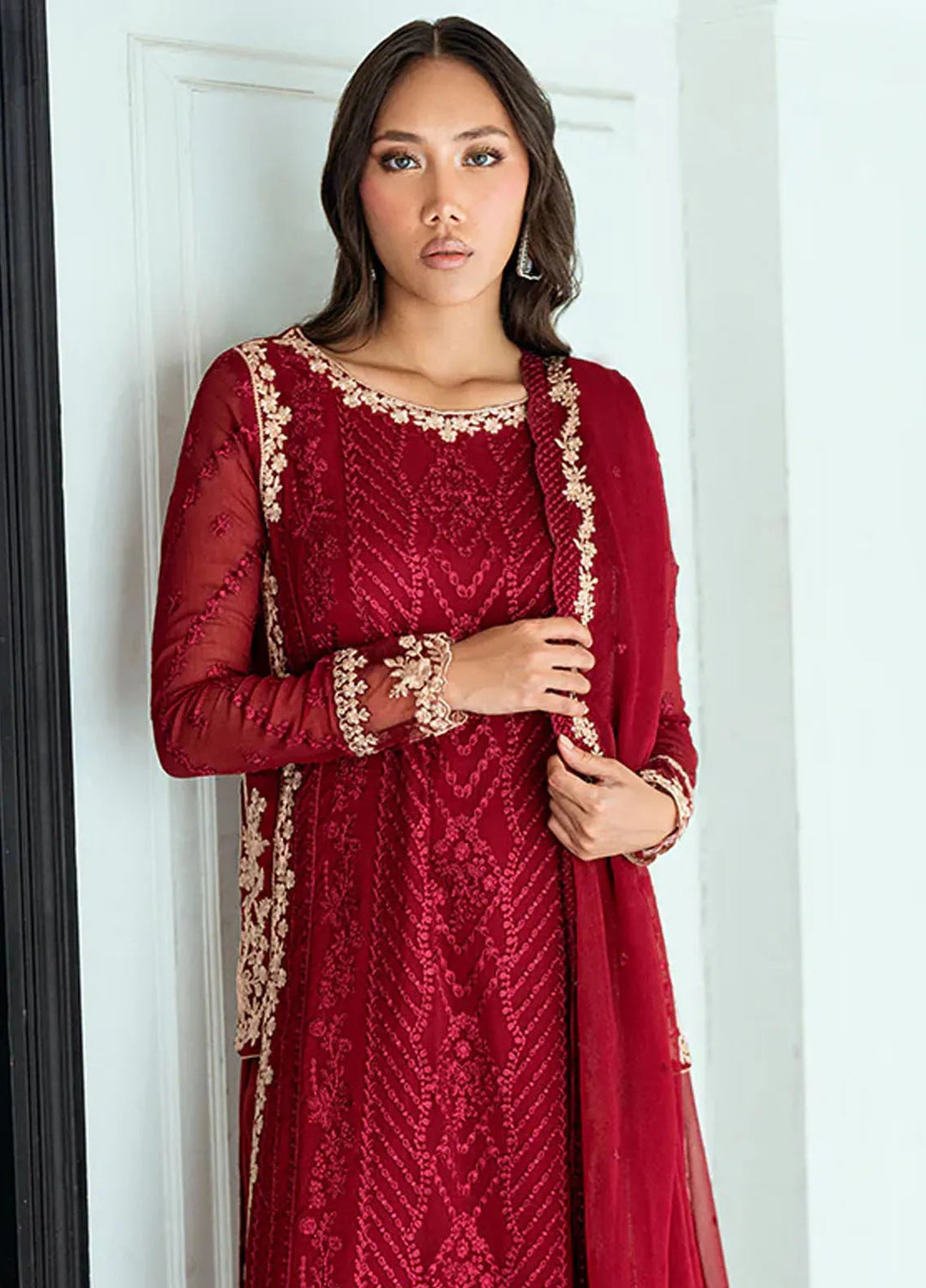 Ensembles by Azure Embroidered Chiffon Suits Unstitched 3 Piece AZU25ED Rouge - Festive Collection