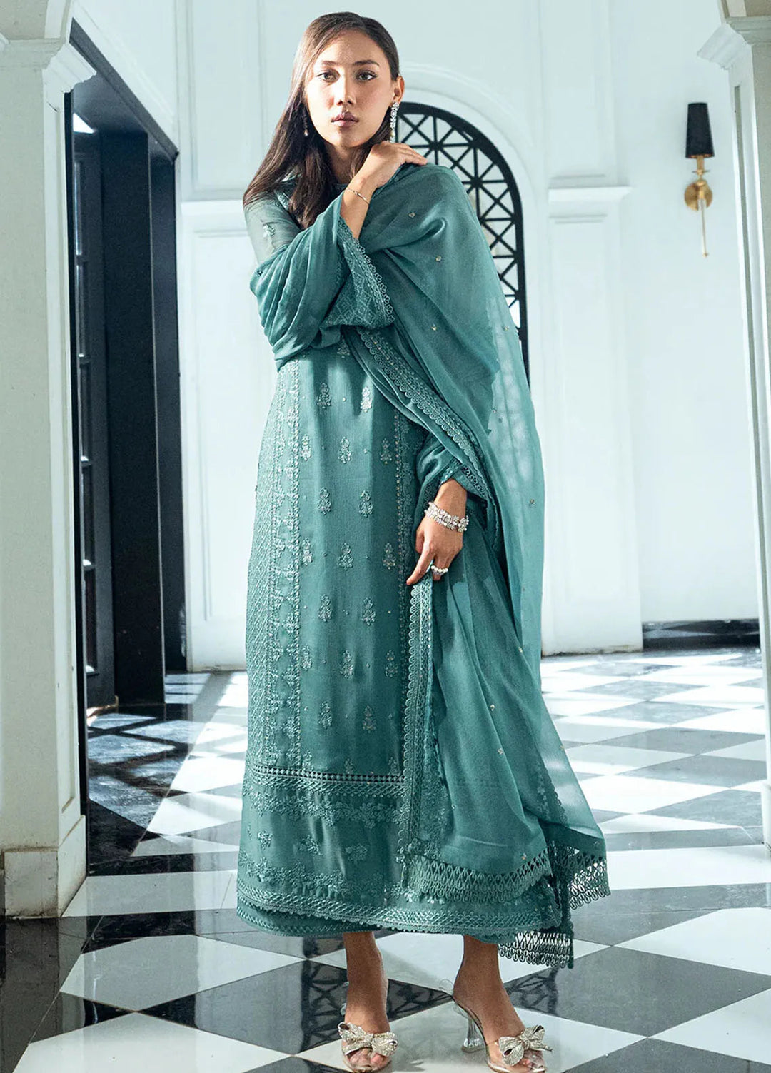Ensembles by Azure Embroidered Chiffon Suits Unstitched 3 Piece AZU25ED Sage Mystery - Festive Collection