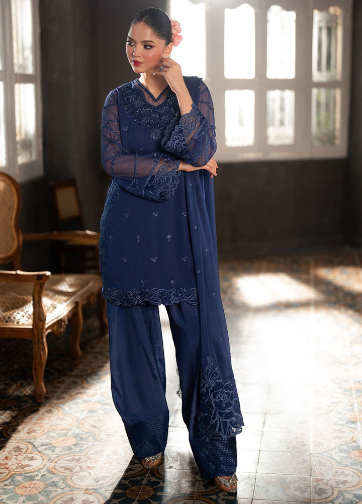 Ensembles by Azure Embroidered Chiffon Suits Unstitched 3 Piece AZU25EF Cobalt Haze ES-108 - Festive Collection
