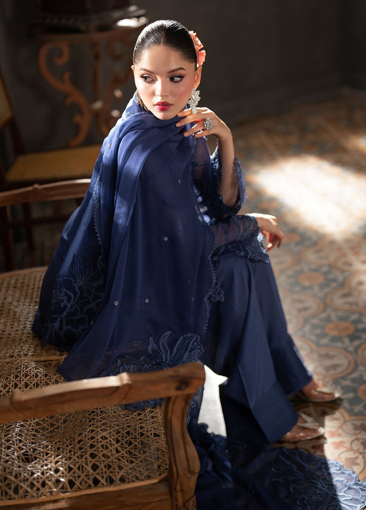 Ensembles by Azure Embroidered Chiffon Suits Unstitched 3 Piece AZU25EF Cobalt Haze ES-108 - Festive Collection