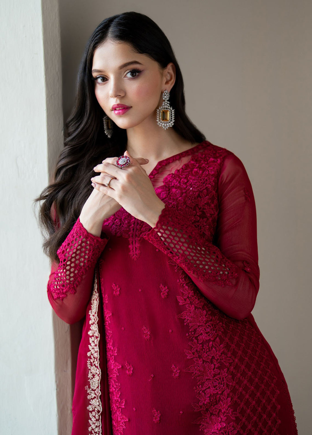 Ensembles by Azure Embroidered Chiffon Suits Unstitched 3 Piece AZU25EF Fuchsia Blaze ES-103 - Festive Collection