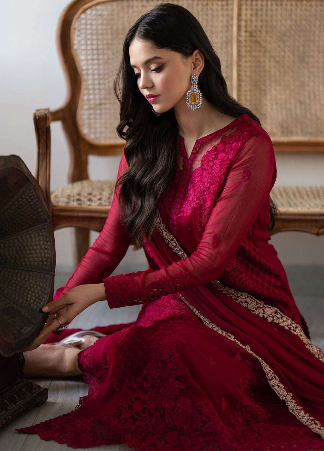 Ensembles by Azure Embroidered Chiffon Suits Unstitched 3 Piece AZU25EF Fuchsia Blaze ES-103 - Festive Collection