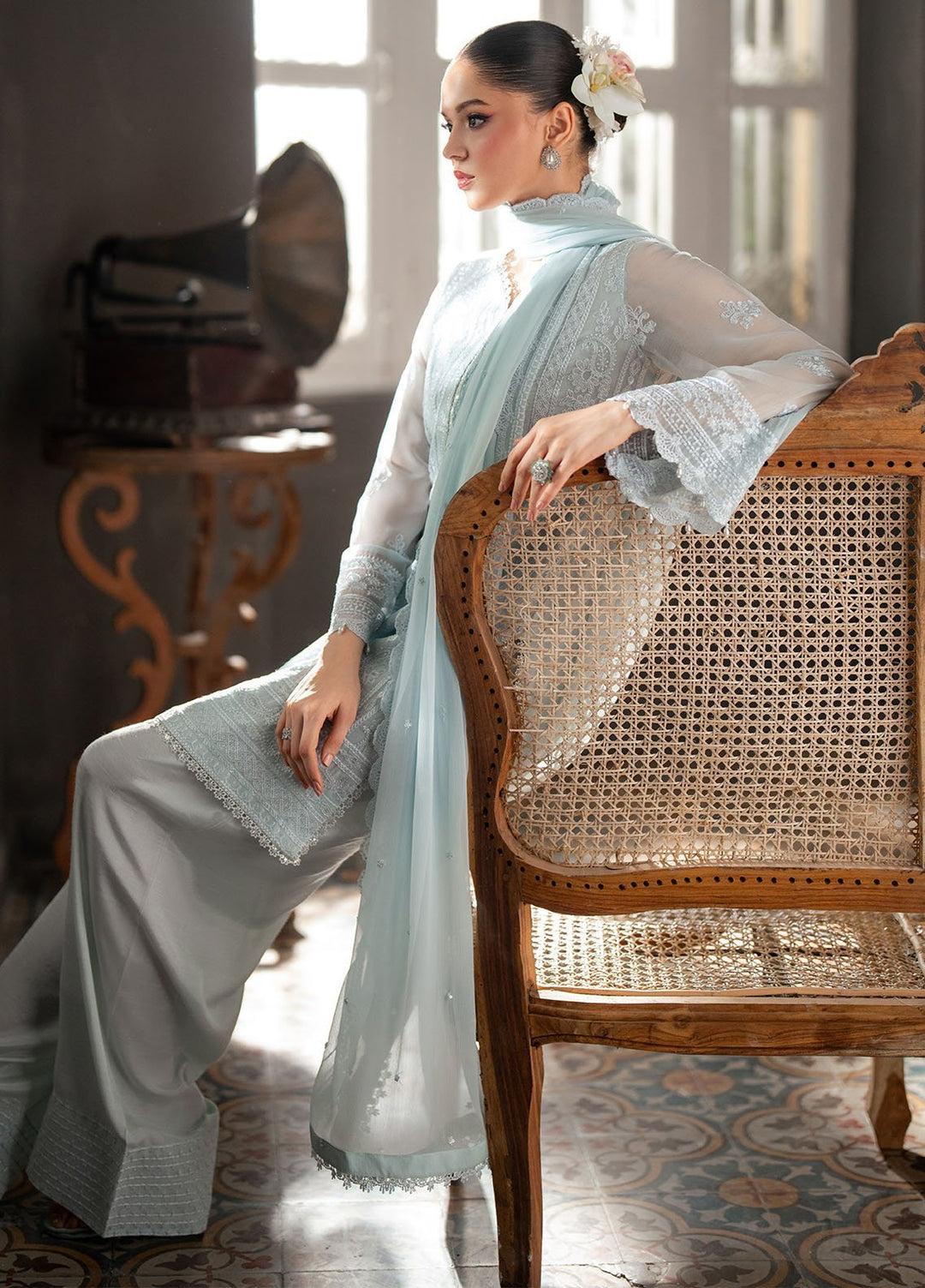 Ensembles by Azure Embroidered Chiffon Suits Unstitched 3 Piece AZU25EF Icy Mist ES-107 - Festive Collection