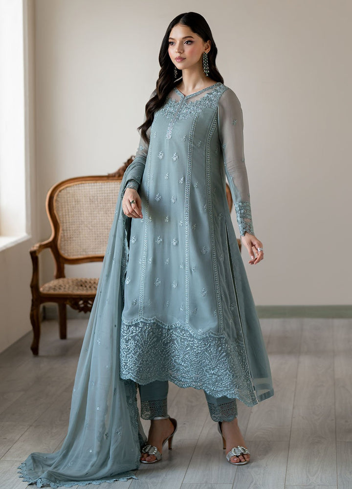 Ensembles by Azure Embroidered Chiffon Suits Unstitched 3 Piece AZU25EF Moss whisper ES-104 - Festive Collection