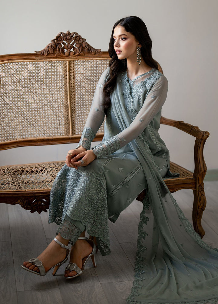 Ensembles by Azure Embroidered Chiffon Suits Unstitched 3 Piece AZU25EF Moss whisper ES-104 - Festive Collection