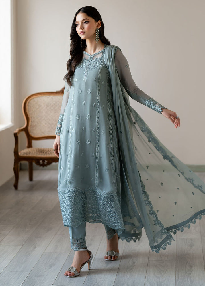 Ensembles by Azure Embroidered Chiffon Suits Unstitched 3 Piece AZU25EF Moss whisper ES-104 - Festive Collection