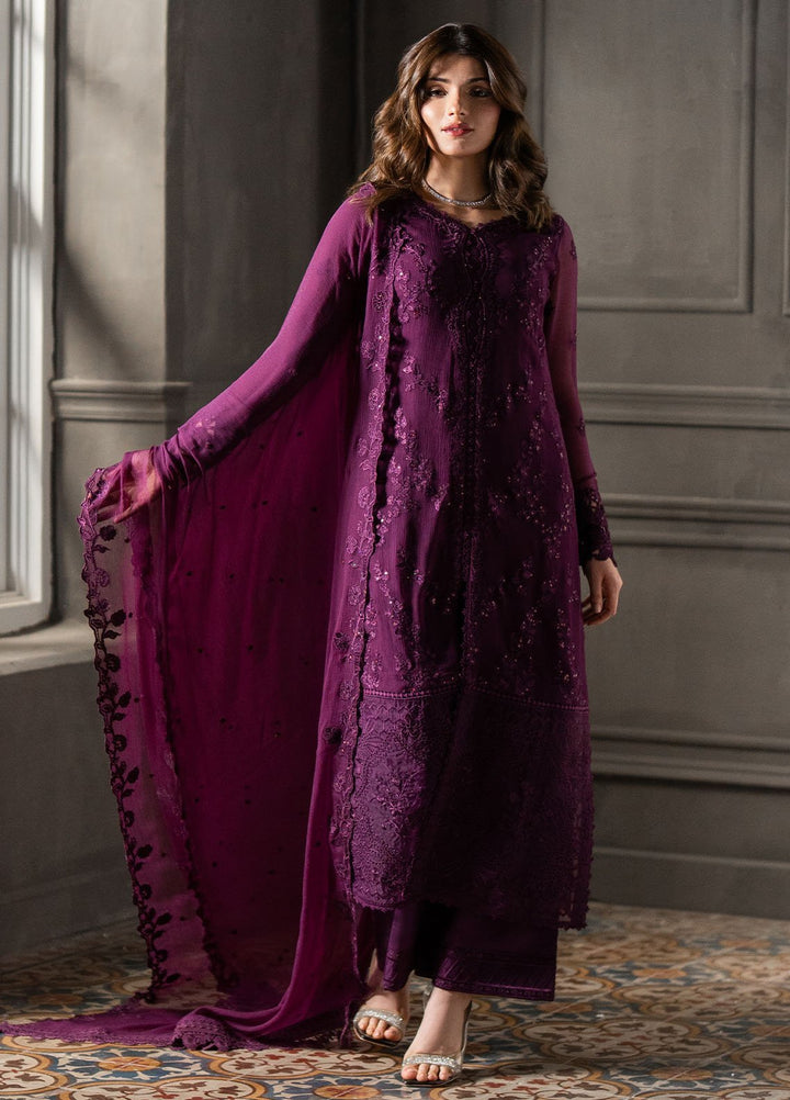 Ensembles by Azure Embroidered Chiffon Suits Unstitched 3 Piece AZU25EF Rose Noir ES-110 - Festive Collection