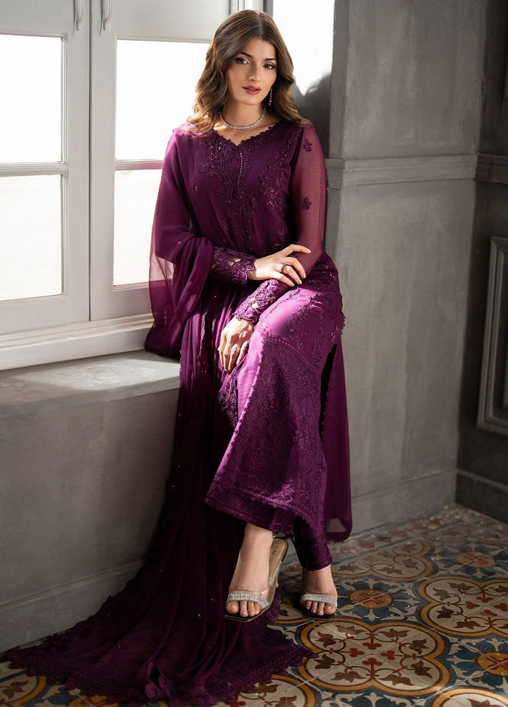 Ensembles by Azure Embroidered Chiffon Suits Unstitched 3 Piece AZU25EF Rose Noir ES-110 - Festive Collection