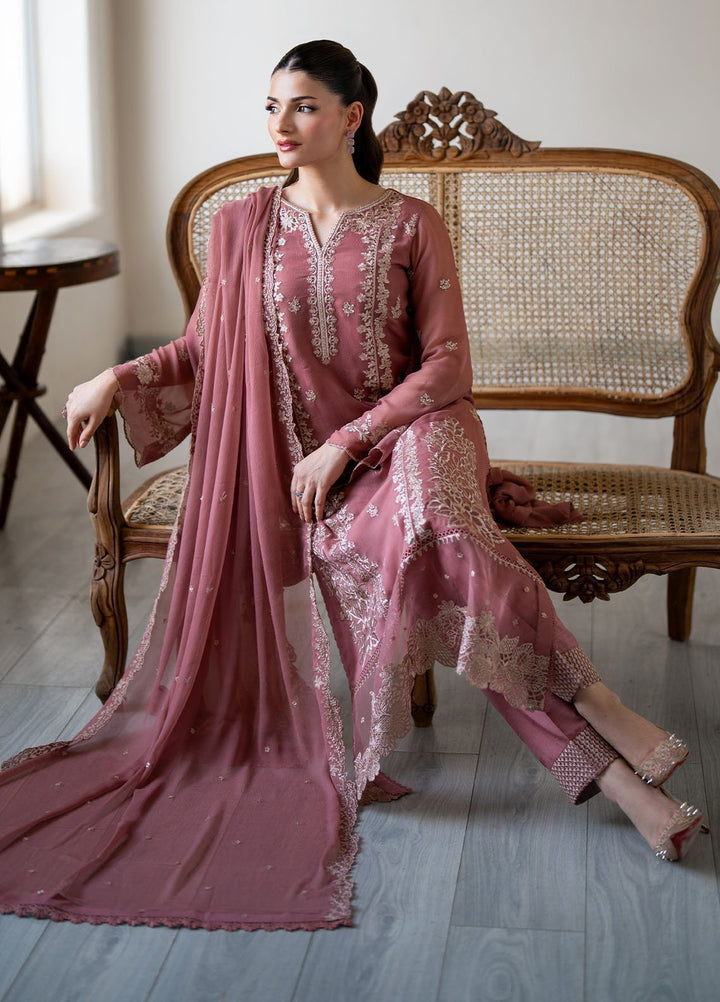 Ensembles by Azure Embroidered Chiffon Suits Unstitched 3 Piece AZU25EF Rosy Ember ES-102 - Festive Collection