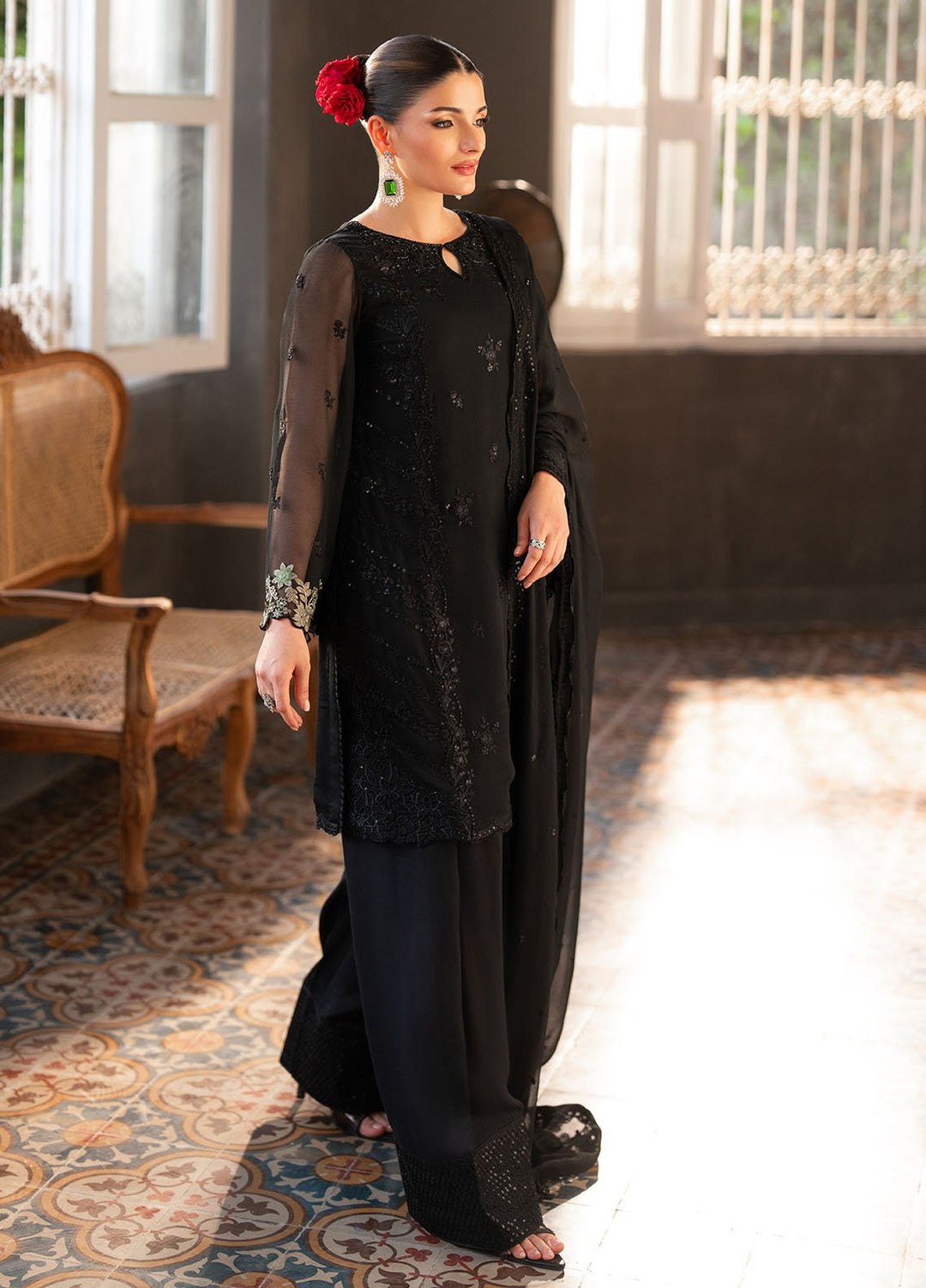 Ensembles by Azure Embroidered Chiffon Suits Unstitched 3 Piece AZU25EF Shadowlit ES-106 - Festive Collection