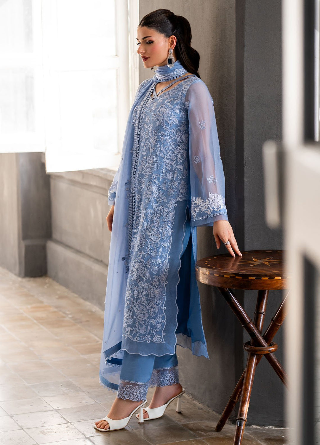 Ensembles by Azure Embroidered Chiffon Suits Unstitched 3 Piece AZU25EF Twilight Ash ES-111 - Festive Collection