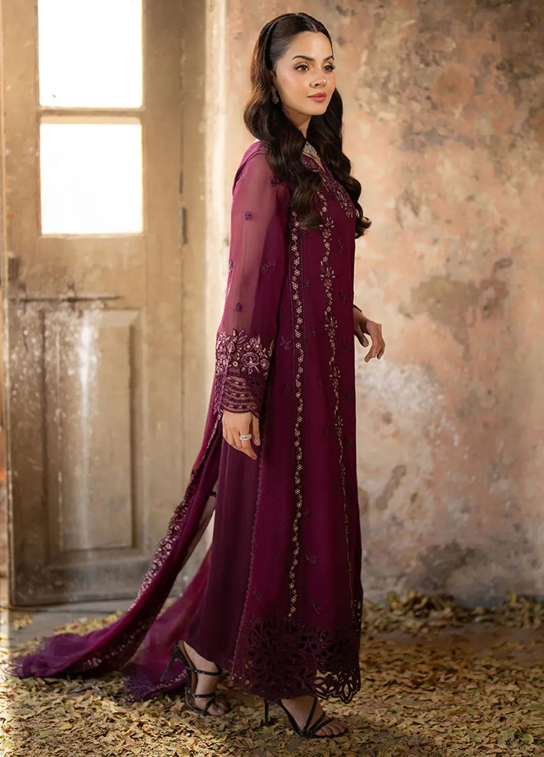Ensembles By Azure Embroidered Chiffon Suits Unstitched 3 Piece AZU25EN I-01323 Merlot Grace - Festive Collection