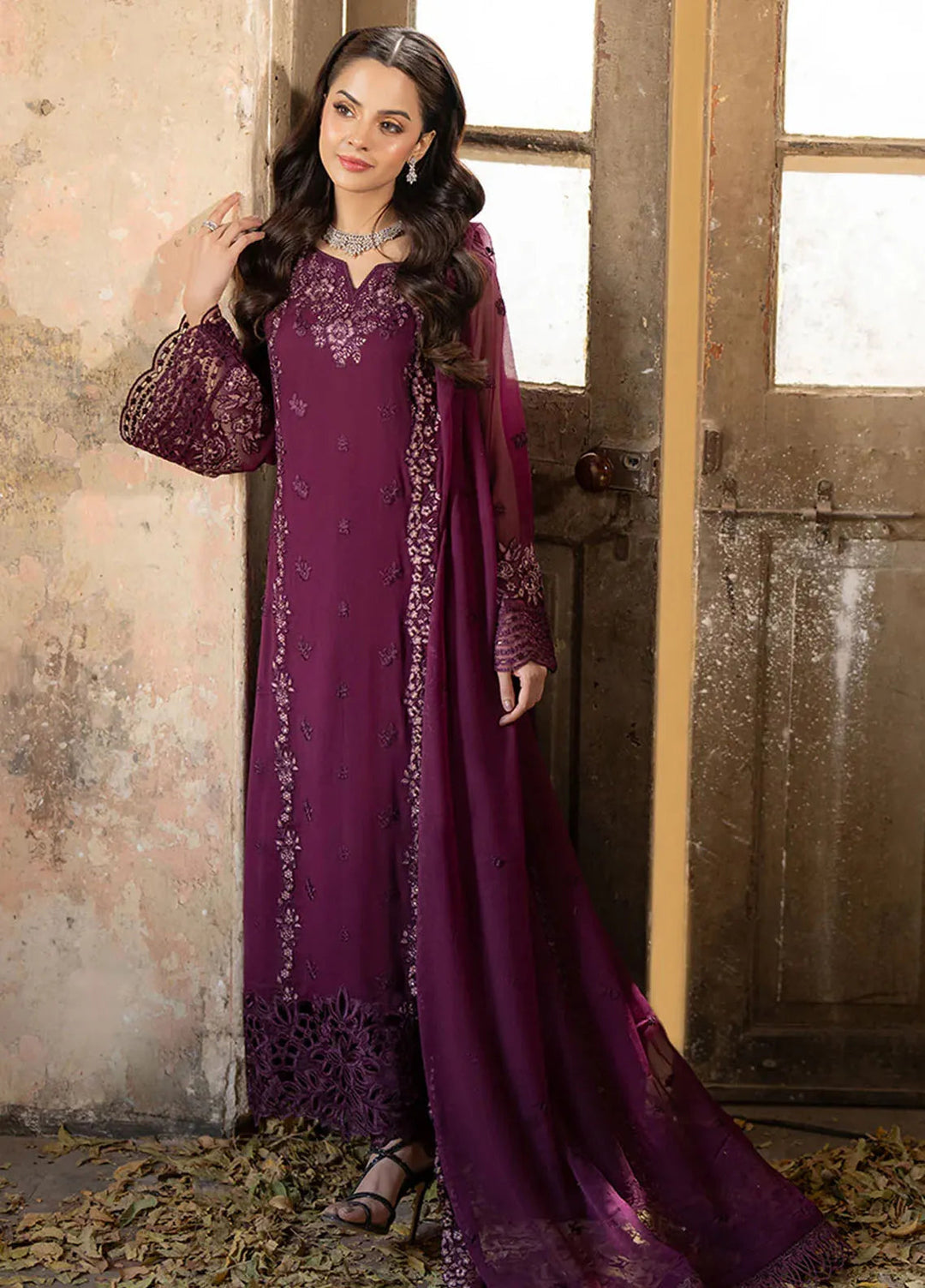 Ensembles By Azure Embroidered Chiffon Suits Unstitched 3 Piece AZU25EN I-01323 Merlot Grace - Festive Collection