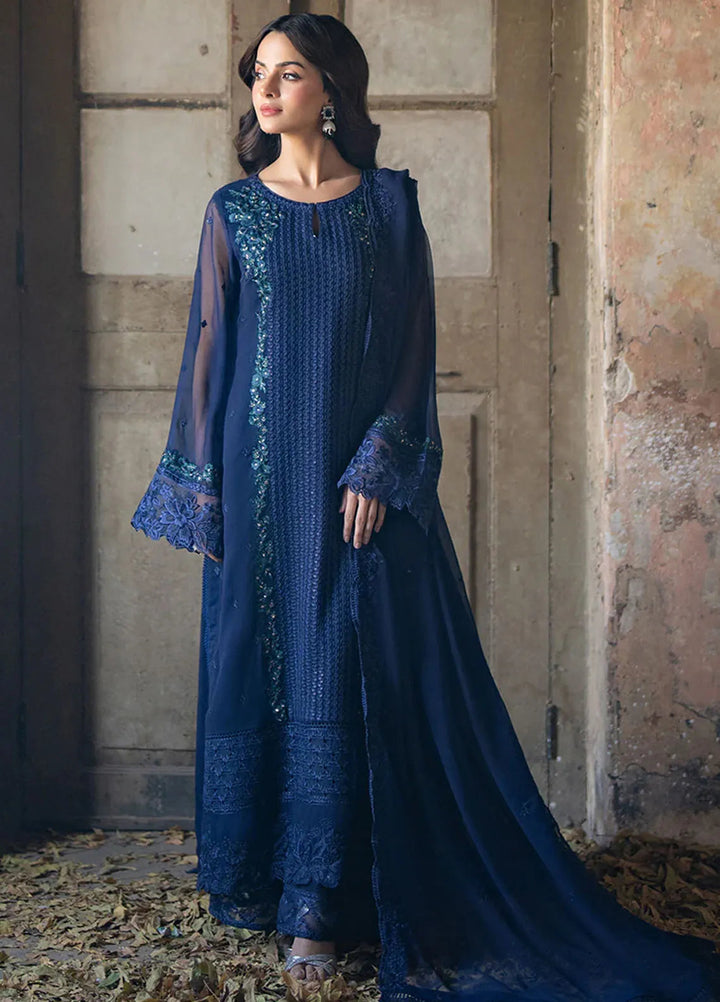 Ensembles By Azure Embroidered Chiffon Suits Unstitched 3 Piece AZU25EN I-01335 Serene Sapphire - Festive Collection