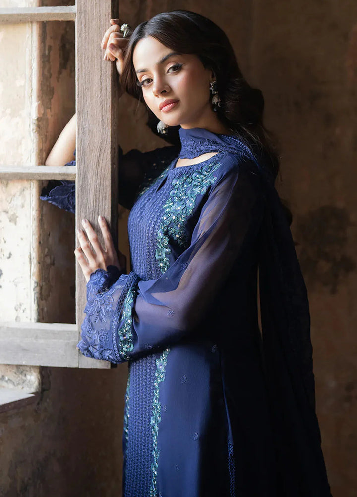 Ensembles By Azure Embroidered Chiffon Suits Unstitched 3 Piece AZU25EN I-01335 Serene Sapphire - Festive Collection