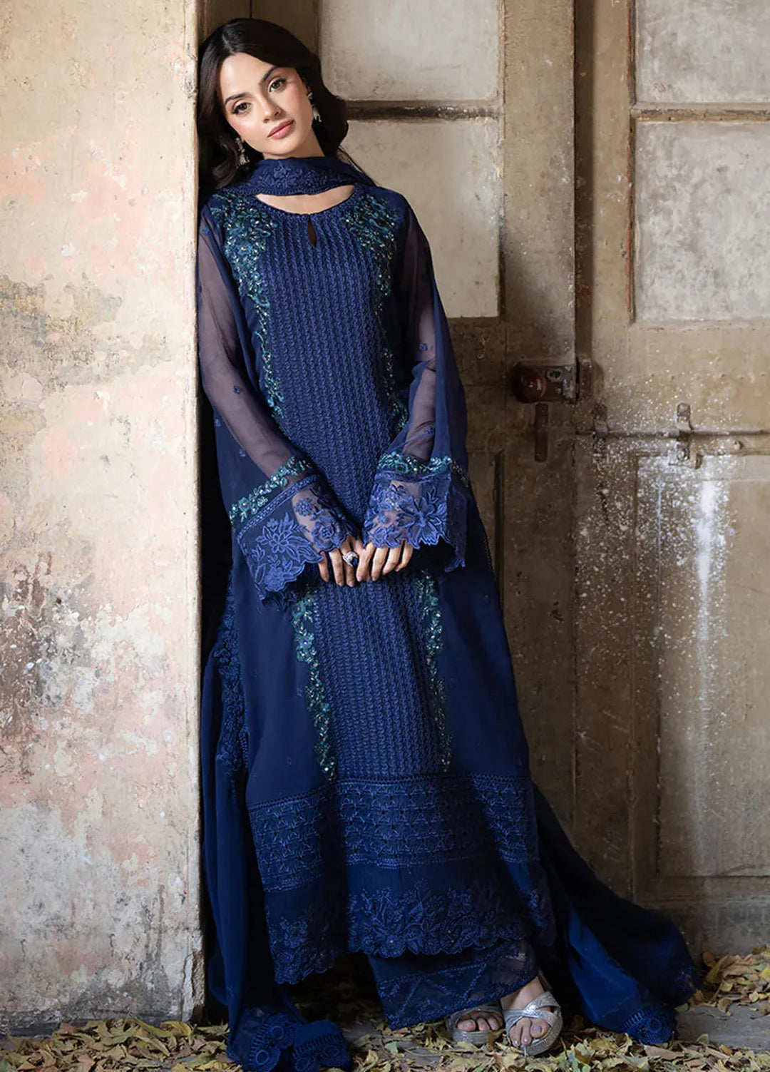 Ensembles By Azure Embroidered Chiffon Suits Unstitched 3 Piece AZU25EN I-01335 Serene Sapphire - Festive Collection