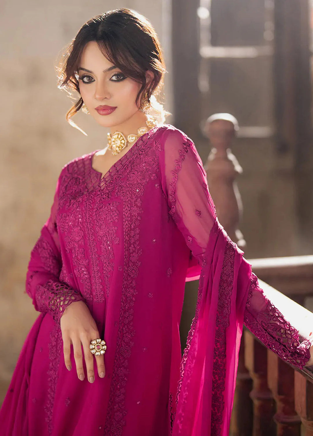 Ensembles By Azure Embroidered Chiffon Suits Unstitched 3 Piece AZU25EN I-01341 Plum Reverie - Festive Collection
