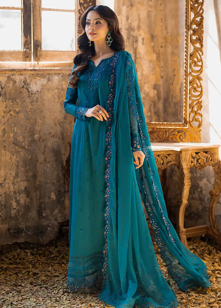 Ensembles By Azure Embroidered Chiffon Suits Unstitched 3 Piece AZU25EN I-01347 Mystic Teal - Festive Collection