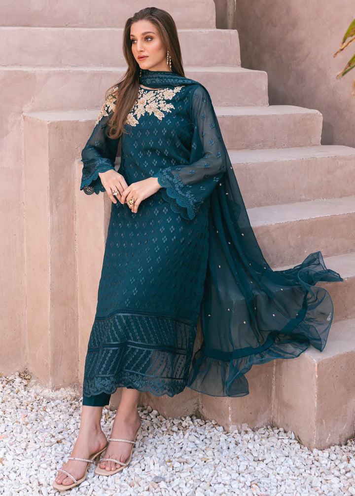 Ensembles By Azure Embroidered Chiffon Suits Unstitched 4 Piece AZU24ES AS-115 Emerald Bloom - Festive Collection