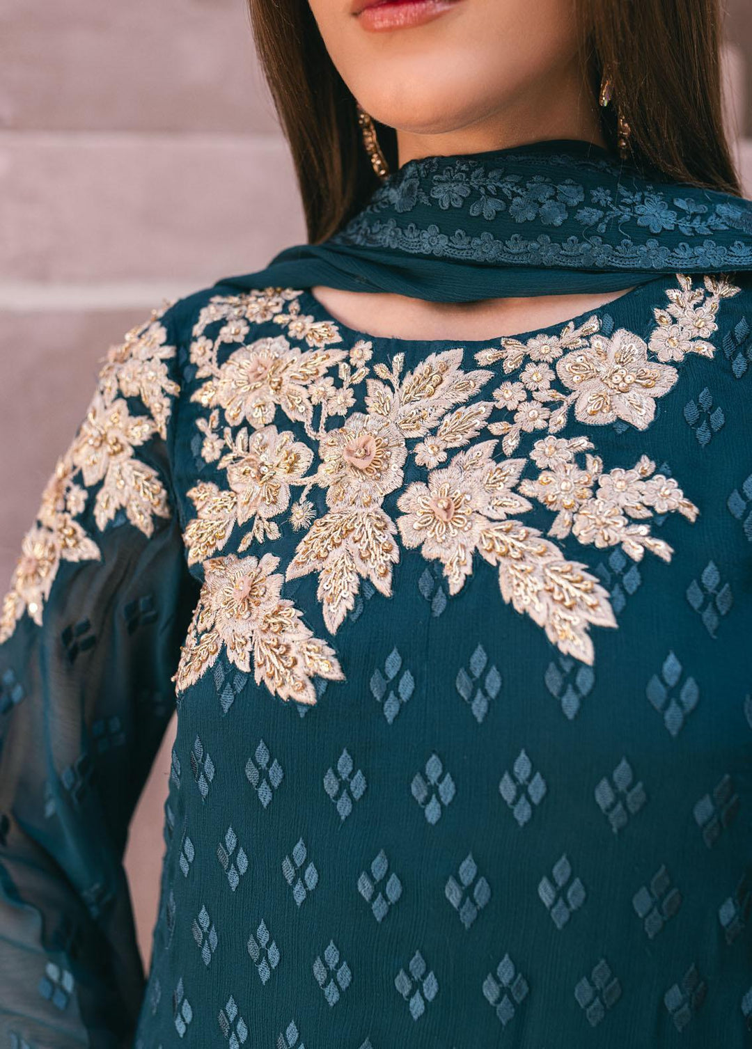 Ensembles By Azure Embroidered Chiffon Suits Unstitched 4 Piece AZU24ES AS-115 Emerald Bloom - Festive Collection