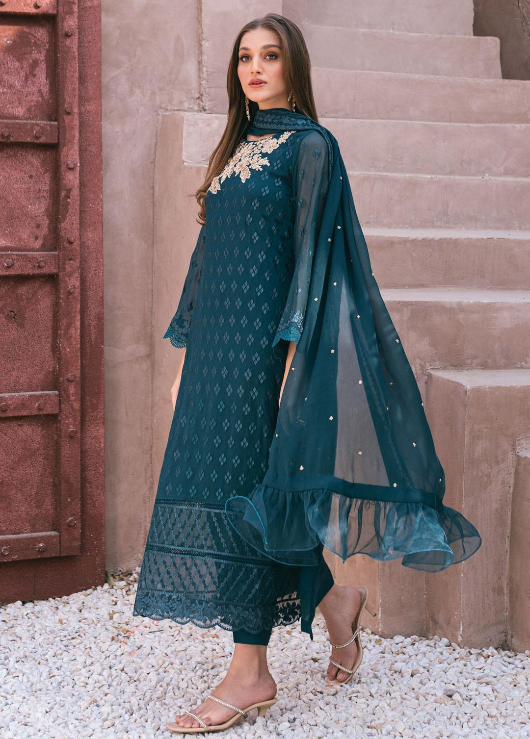 Ensembles By Azure Embroidered Chiffon Suits Unstitched 4 Piece AZU24ES AS-115 Emerald Bloom - Festive Collection