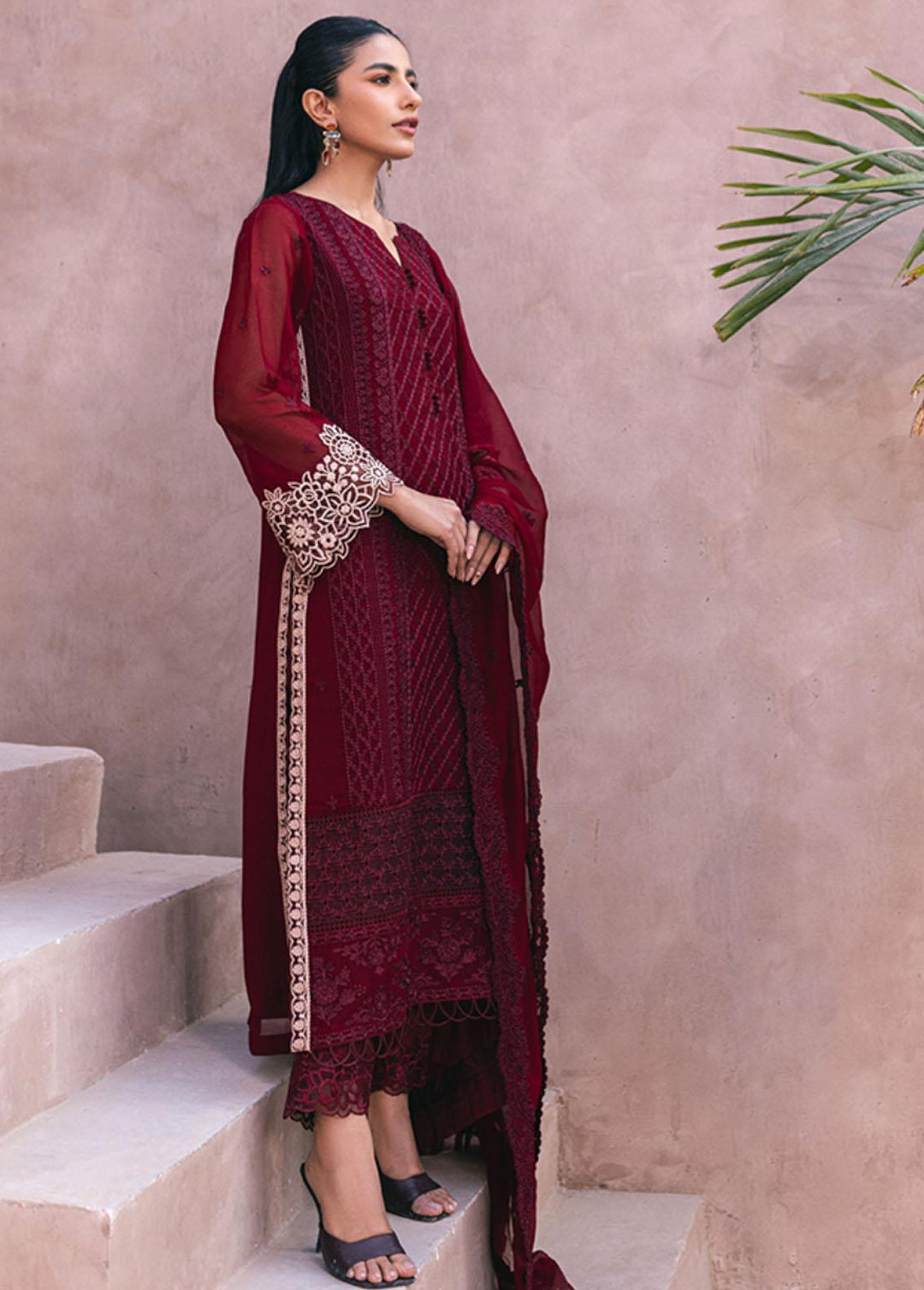 Ensembles By Azure Embroidered Chiffon Suits Unstitched 4 Piece AZU24ES AS-116 Fire Lily - Festive Collection