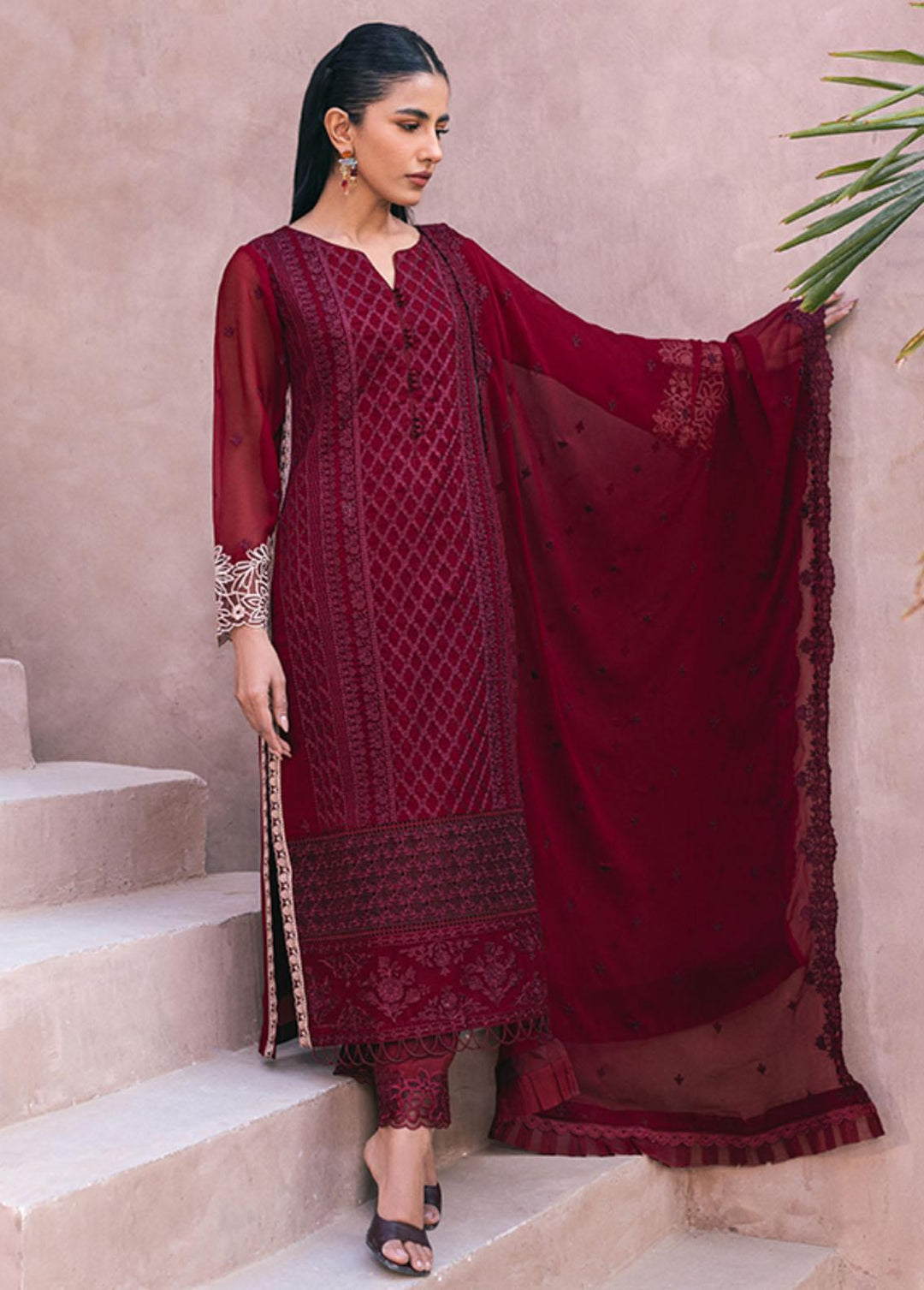 Ensembles By Azure Embroidered Chiffon Suits Unstitched 4 Piece AZU24ES AS-116 Fire Lily - Festive Collection