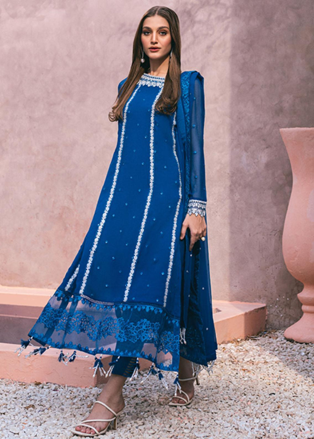 Ensembles By Azure Embroidered Chiffon Suits Unstitched 4 Piece AZU24ES AS-116 Radiant Sky - Festive Collection