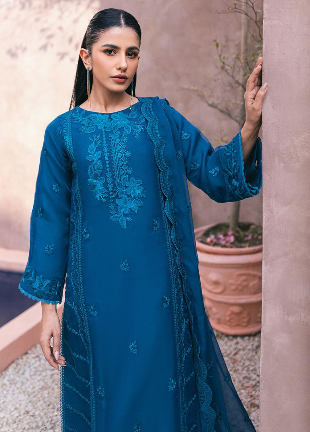 Ensembles By Azure Embroidered Organza Suits Unstitched 4 Piece AZU24ES AS-117 Hydrangea Hues - Festive Collection