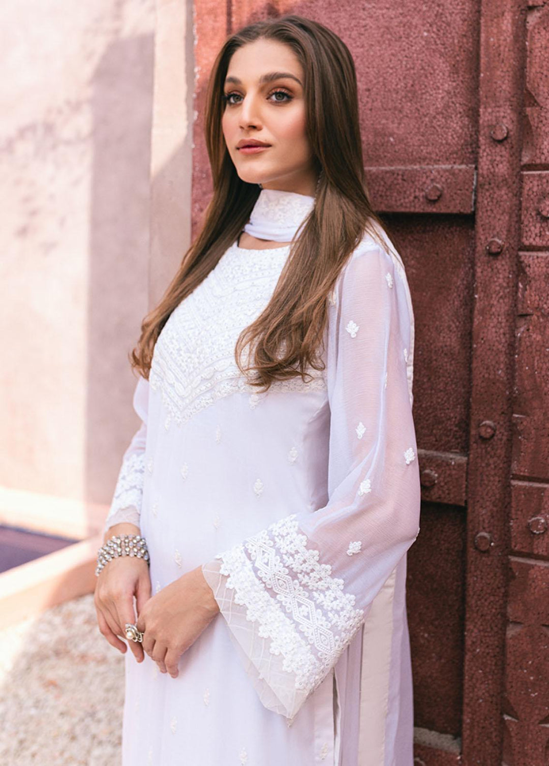 Ensembles By Azure Embroidered Chiffon Suits Unstitched 4 Piece AZU24ES AS-118 Snow Haze - Festive Collection