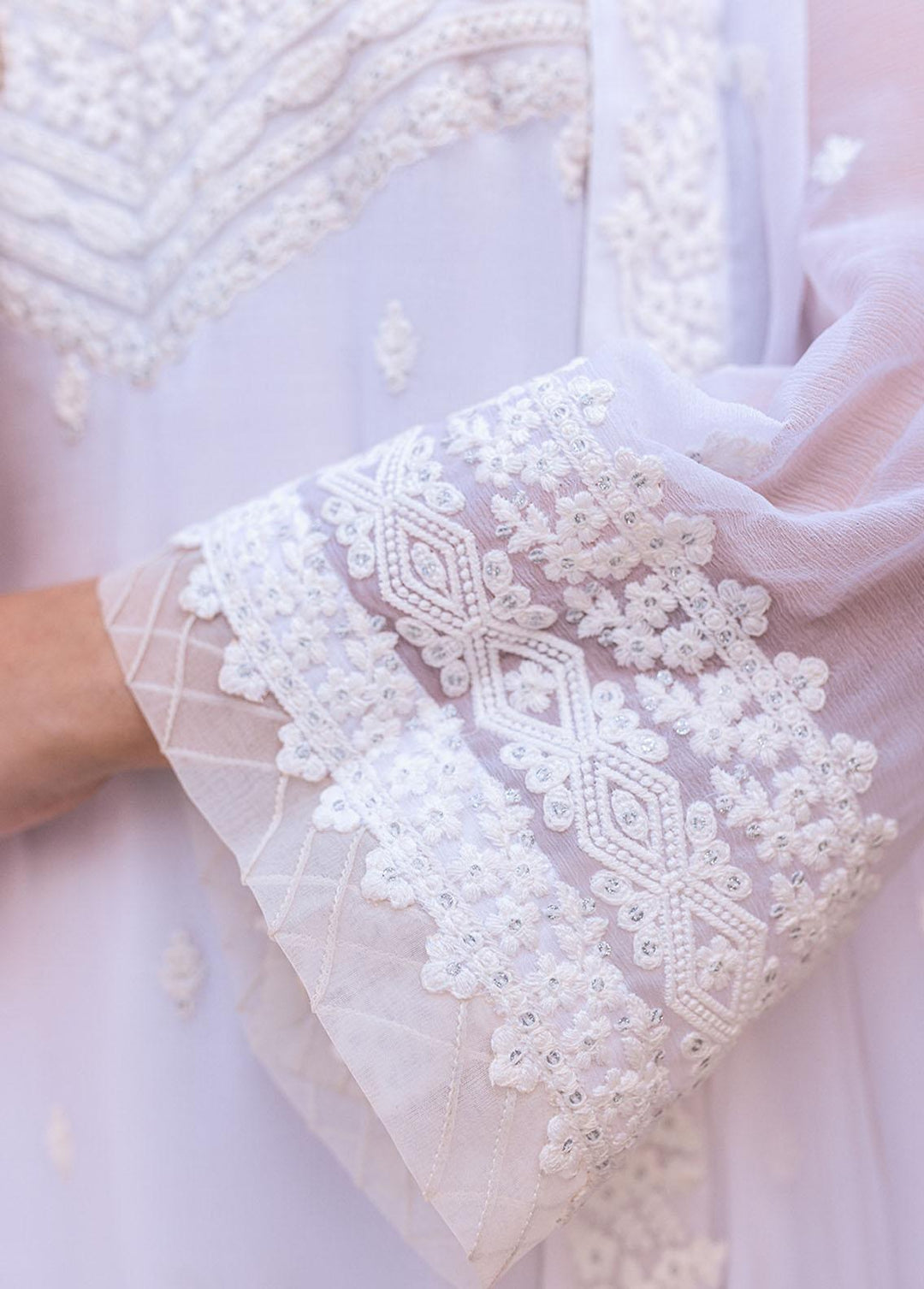 Ensembles By Azure Embroidered Chiffon Suits Unstitched 4 Piece AZU24ES AS-118 Snow Haze - Festive Collection