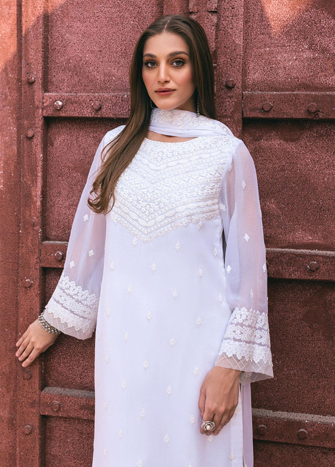 Ensembles By Azure Embroidered Chiffon Suits Unstitched 4 Piece AZU24ES AS-118 Snow Haze - Festive Collection