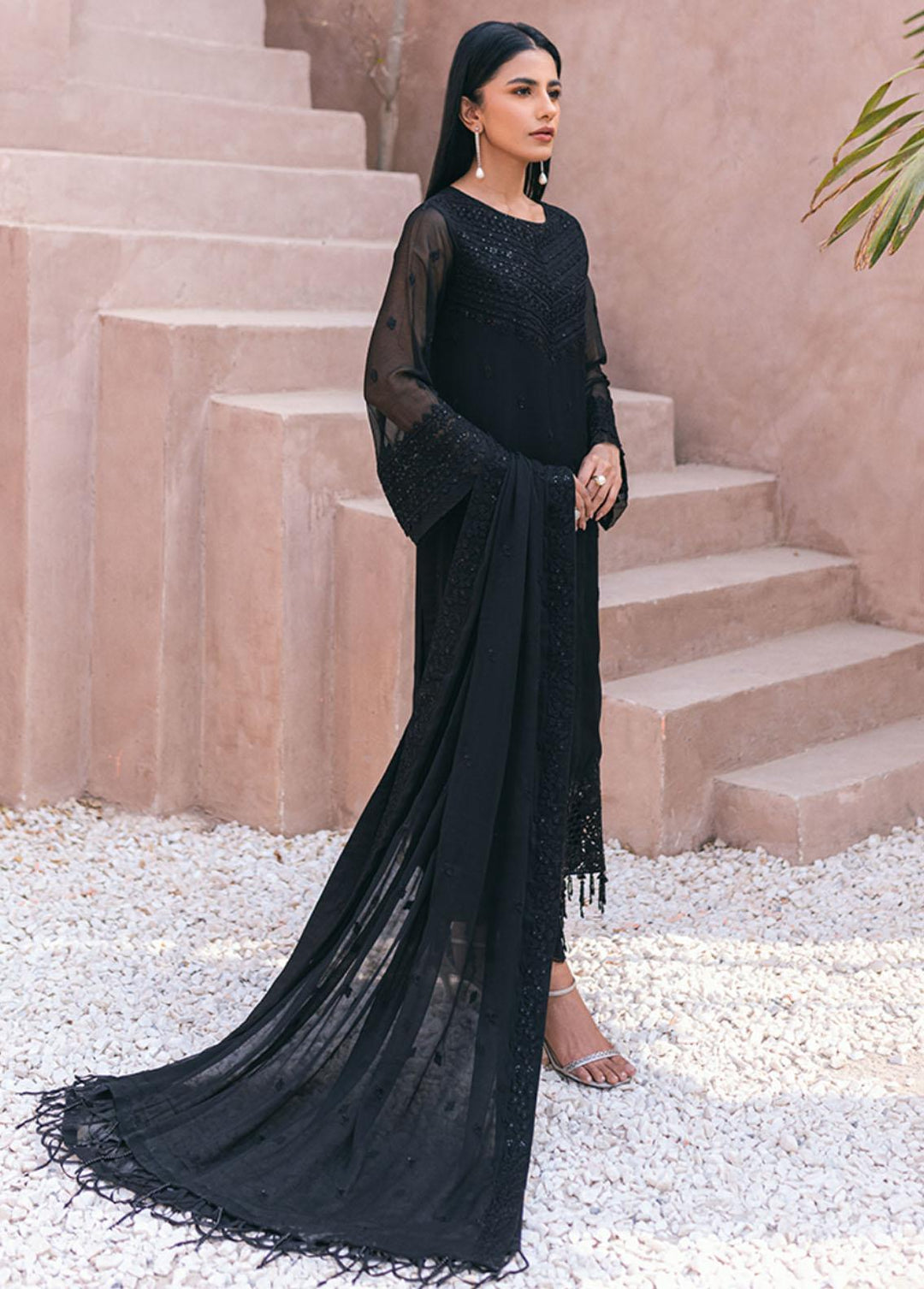 Ensembles By Azure Embroidered Chiffon Suits Unstitched 4 Piece AZU24ES AS-119 Charcoal Charm - Festive Collection