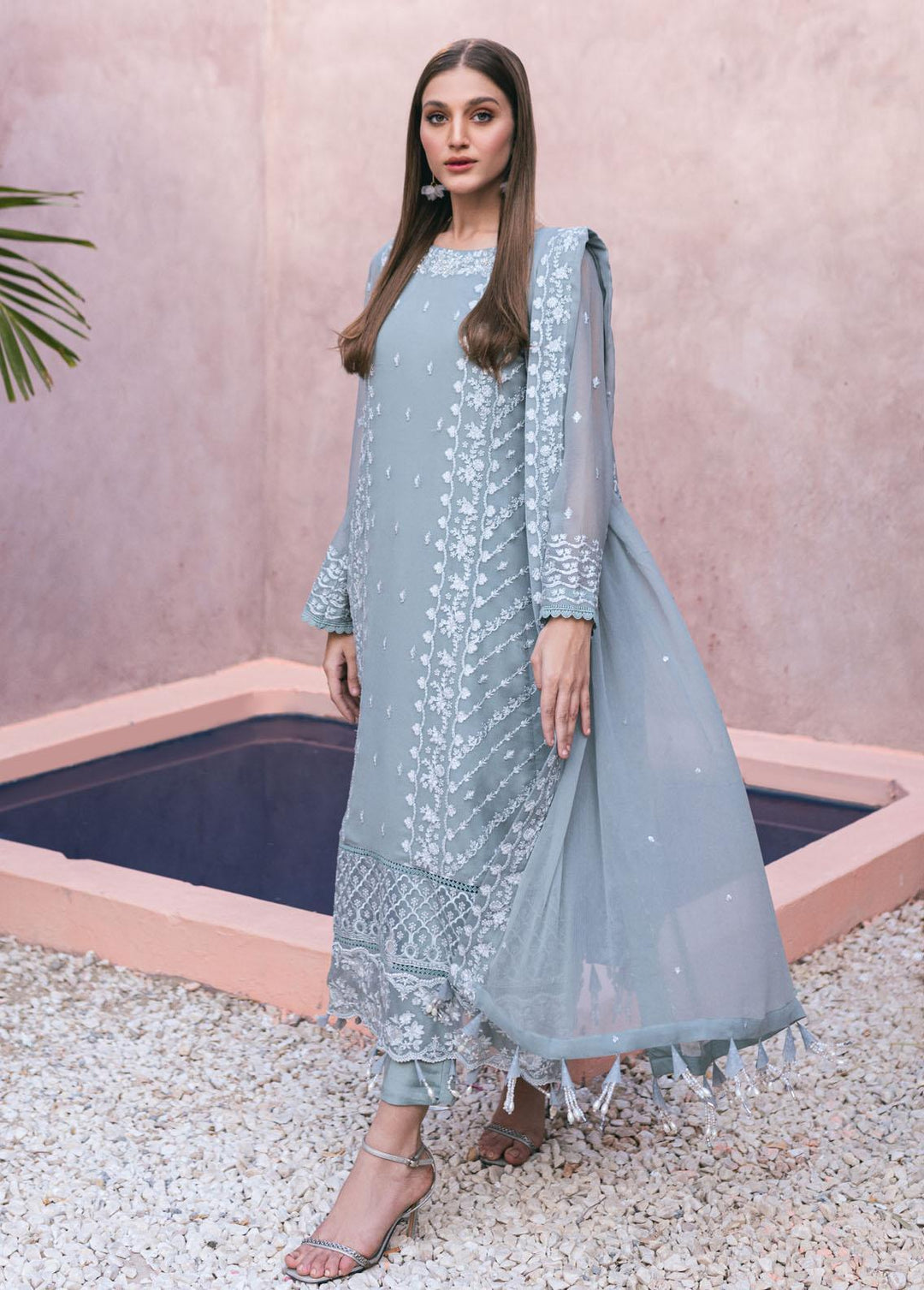 Ensembles By Azure Embroidered Chiffon Suits Unstitched 4 Piece AZU24ES AS-120 Frosted Fern - Festive Collection