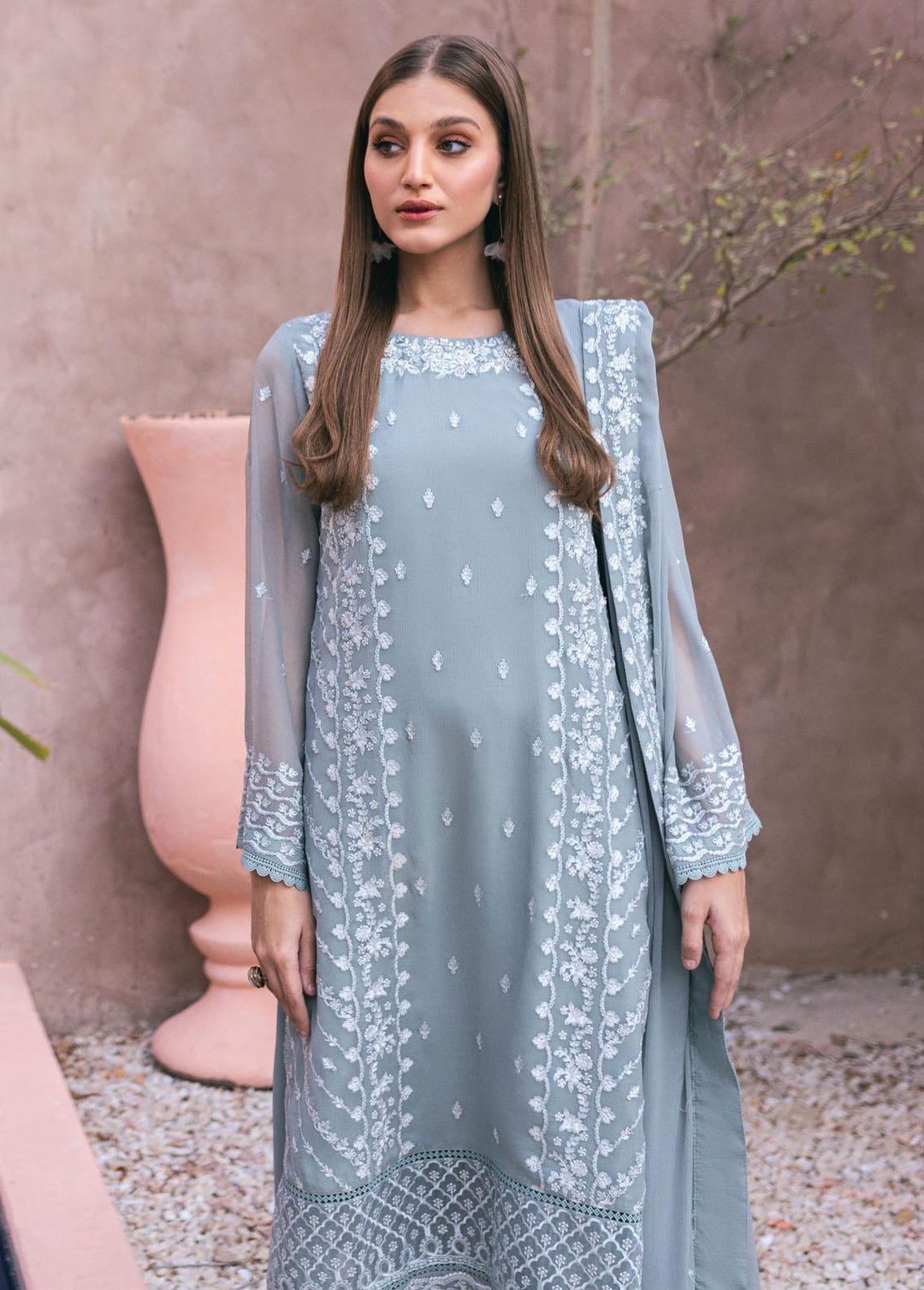 Ensembles By Azure Embroidered Chiffon Suits Unstitched 4 Piece AZU24ES AS-120 Frosted Fern - Festive Collection