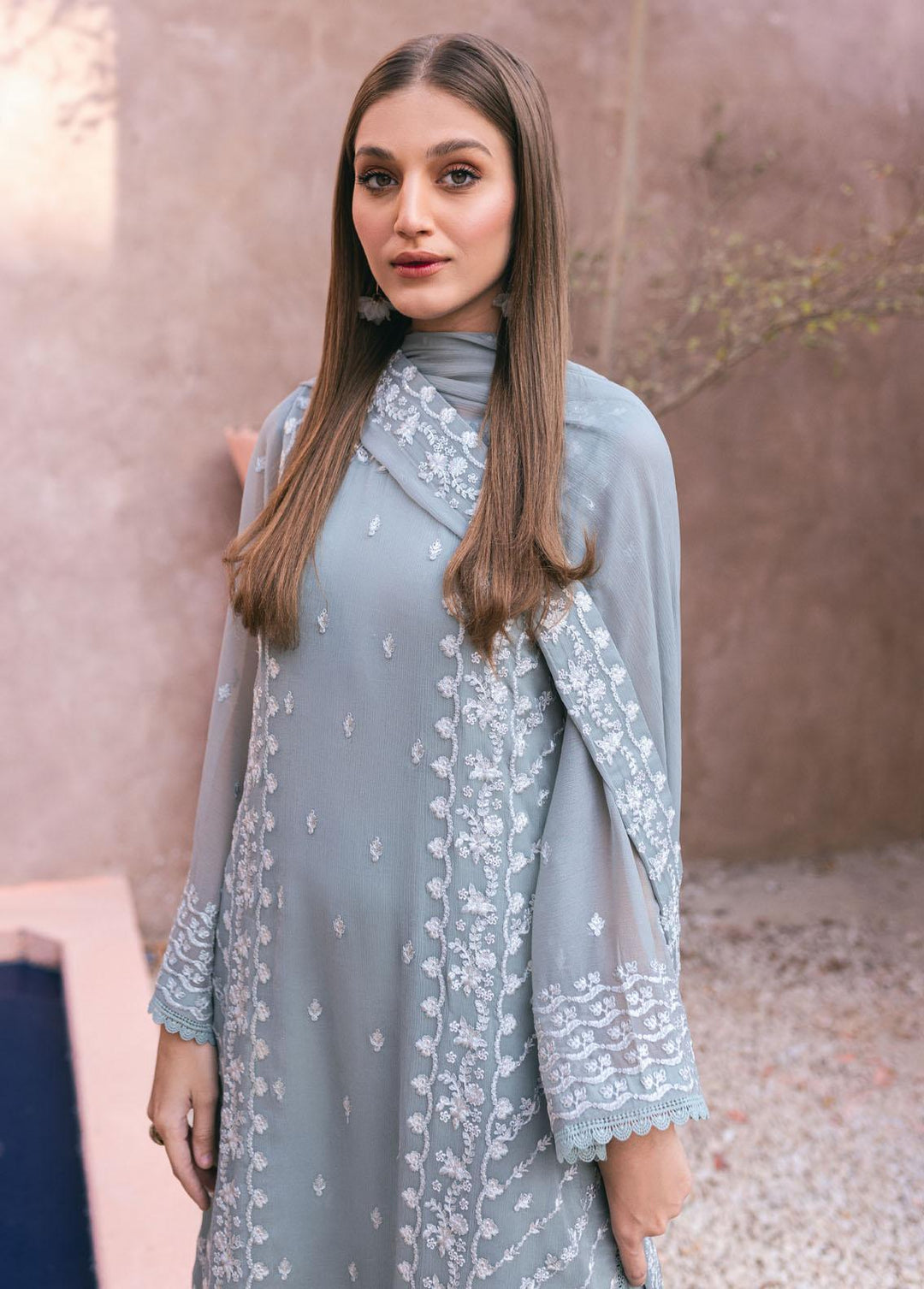 Ensembles By Azure Embroidered Chiffon Suits Unstitched 4 Piece AZU24ES AS-120 Frosted Fern - Festive Collection