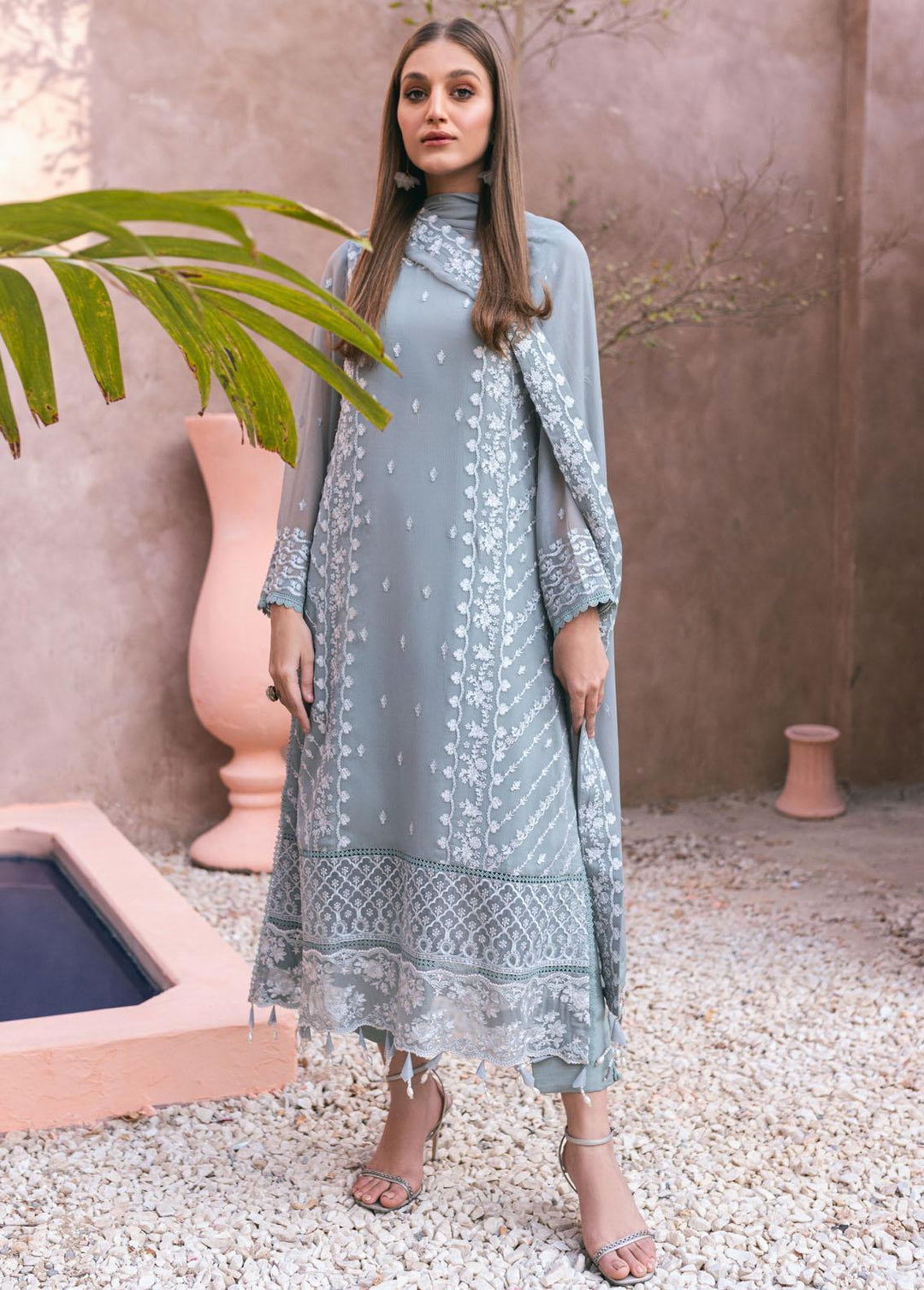 Ensembles By Azure Embroidered Chiffon Suits Unstitched 4 Piece AZU24ES AS-120 Frosted Fern - Festive Collection