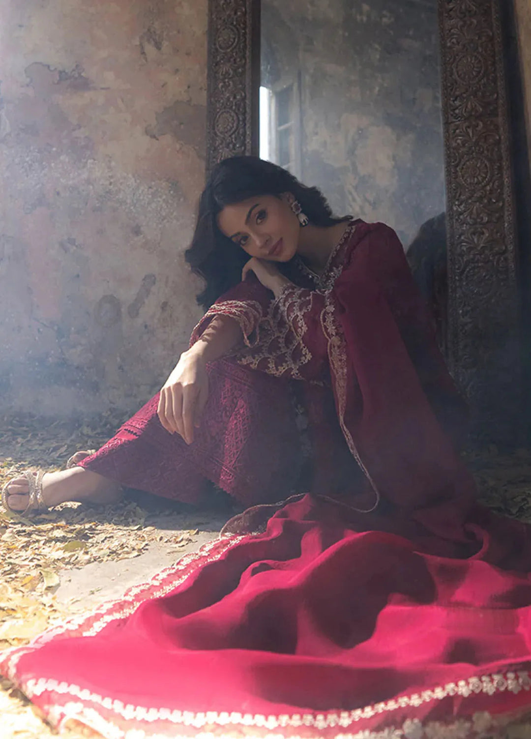 Ensembles By Azure Embroidered Khaadi Net Suits Unstitched 3 Piece AZU25EN I-01359 Vibrant Blaze - Festive Collection